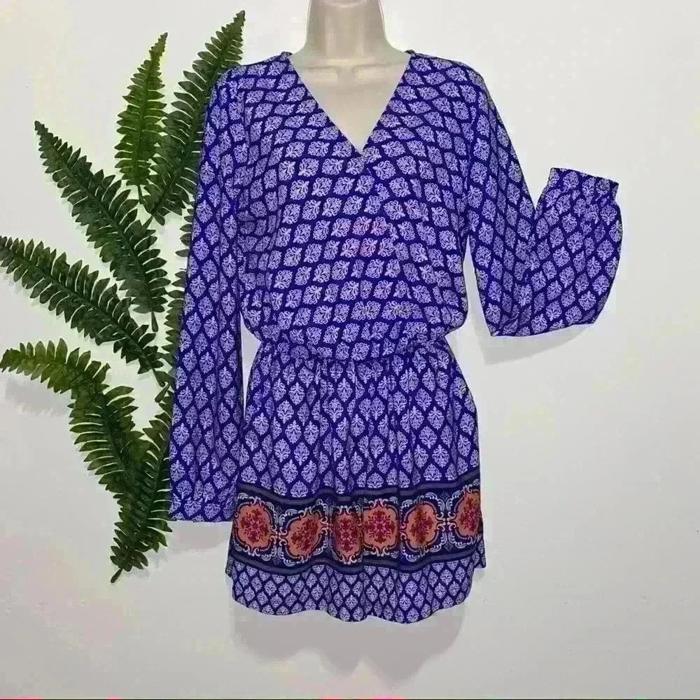 Everleigh Romper Long Sleeve Blue M EUC